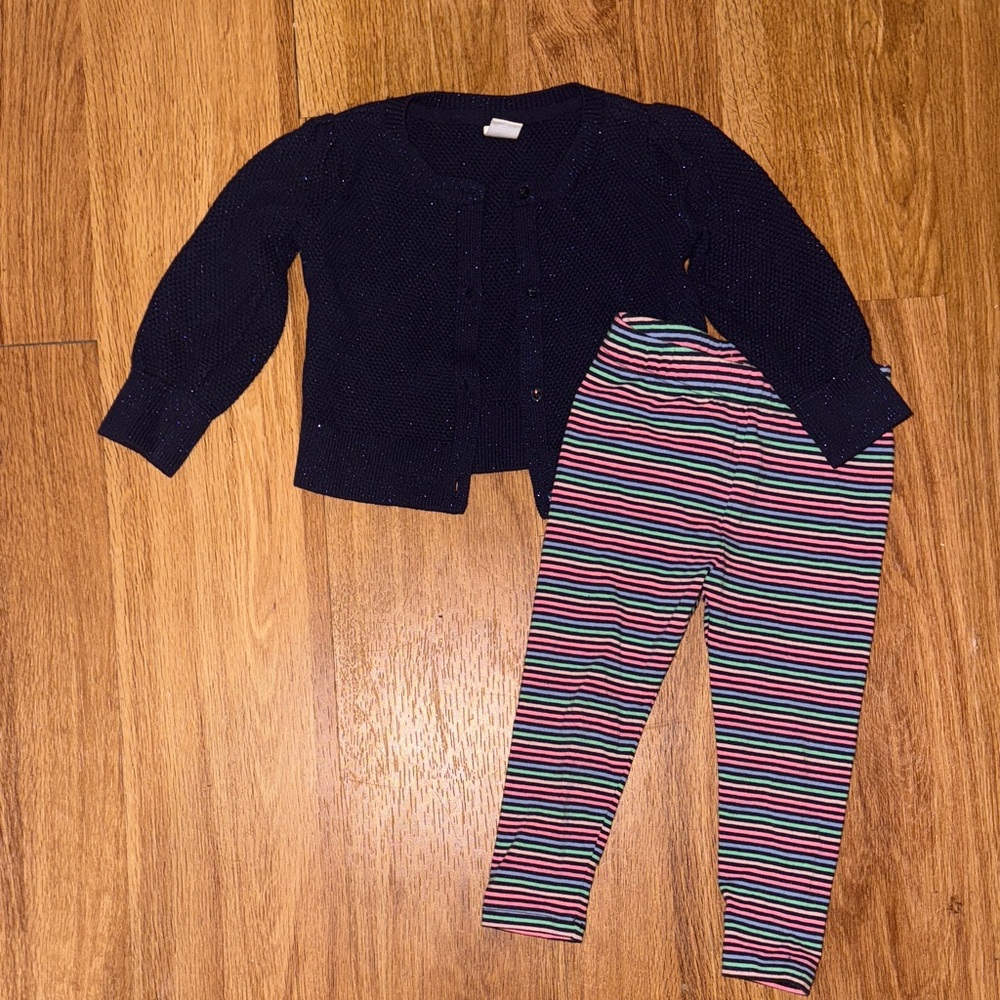 GAP Kids Navy Cardigan and Striped Leggings Set